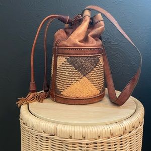 Round Rattan and Leather bag